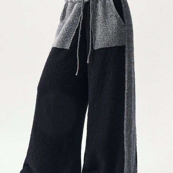 Black Casual Women's Contrast Color Casual Wide Leg Pants - Picture 8 of 11